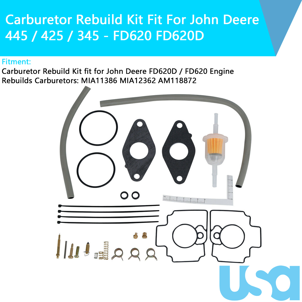 FD620 FD620D Carb Carburetor Rebuild Kit For John Deere Mower 345 425 445