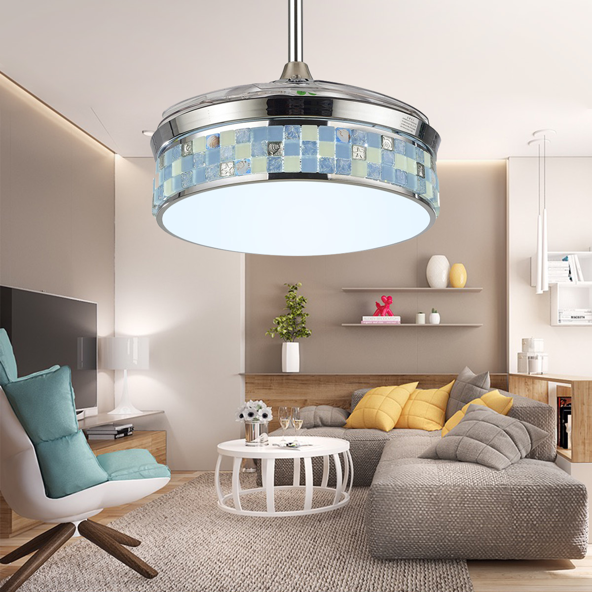 Details About 42 Modern Ceiling Fan Light Led Dimmable Remote Control Retractable Blade Lamp