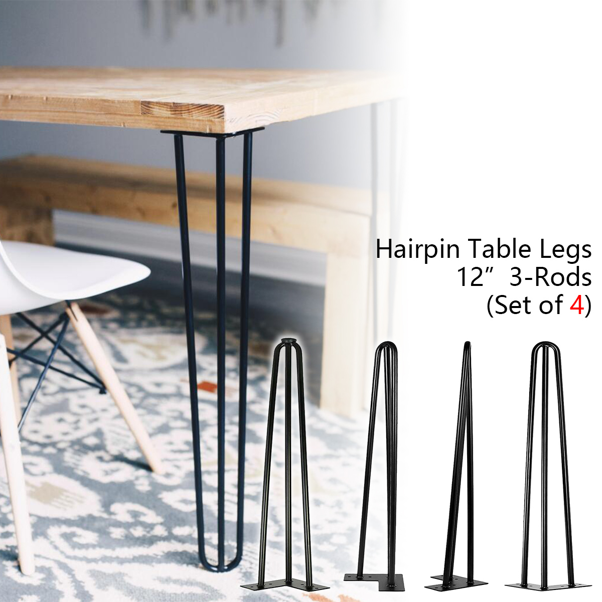 4pcs 12 2 Rods Hairpin Table Legs Industrial Mid Century Modern