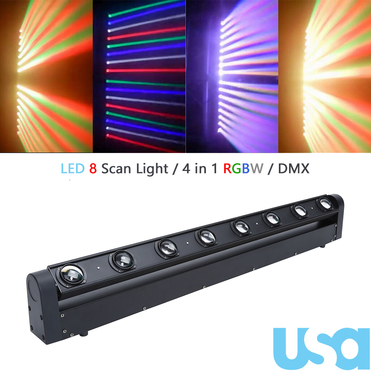 Stage Lighting Led 8 Scan Light Head Moving Beam Bar 4 in 1 DMX RGBW Lights
