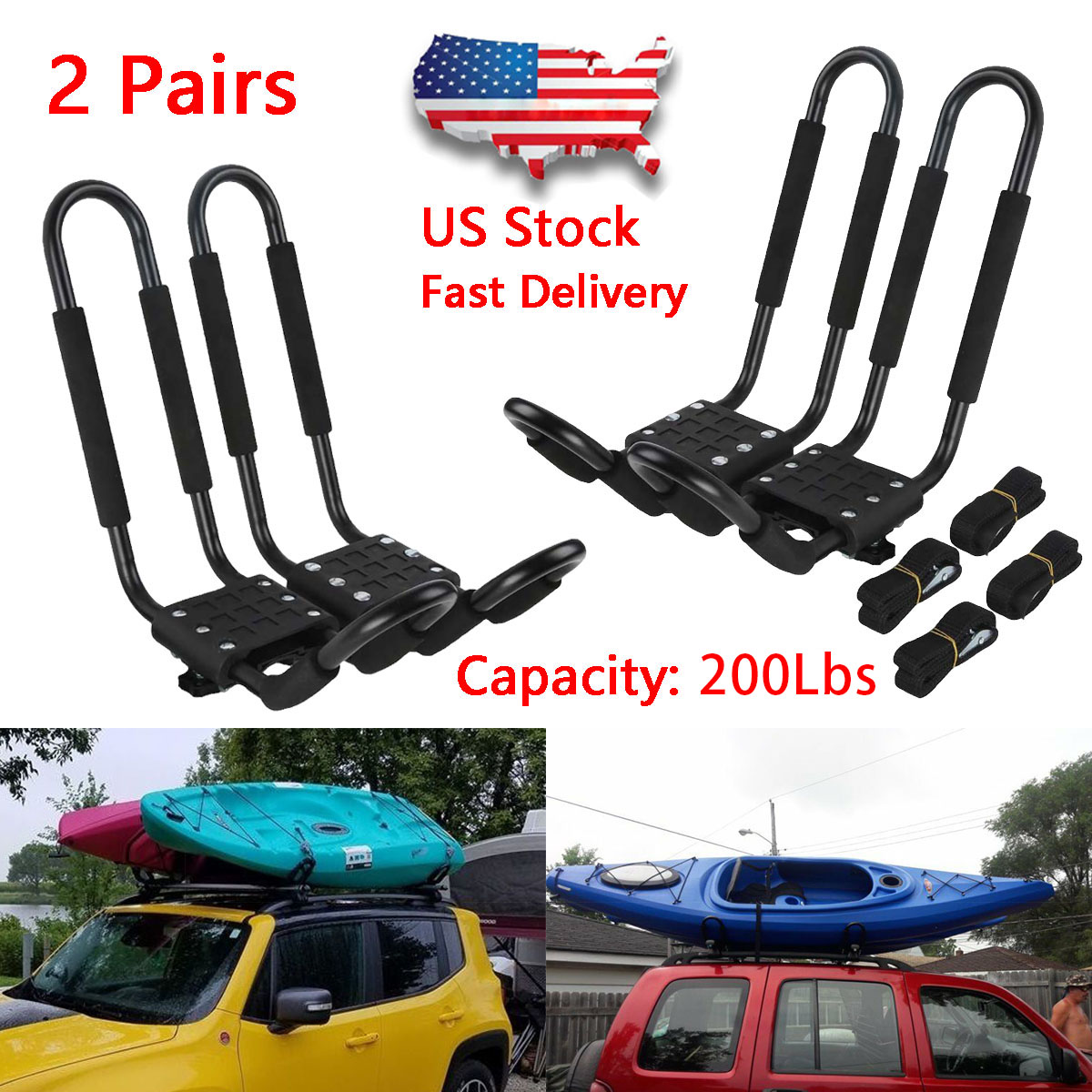 Kayak Roof Rack For Cars >> Details About 2 Pairs Universal Roof J Bar Rack Kayak Boat Canoe Car Suv Top Mount Carrier New Kayak Roof Rack For Cars >> Details About 2 Pairs Universal Roof J Bar Rack Kayak Boat Canoe Car Suv Top Mount Carrier New