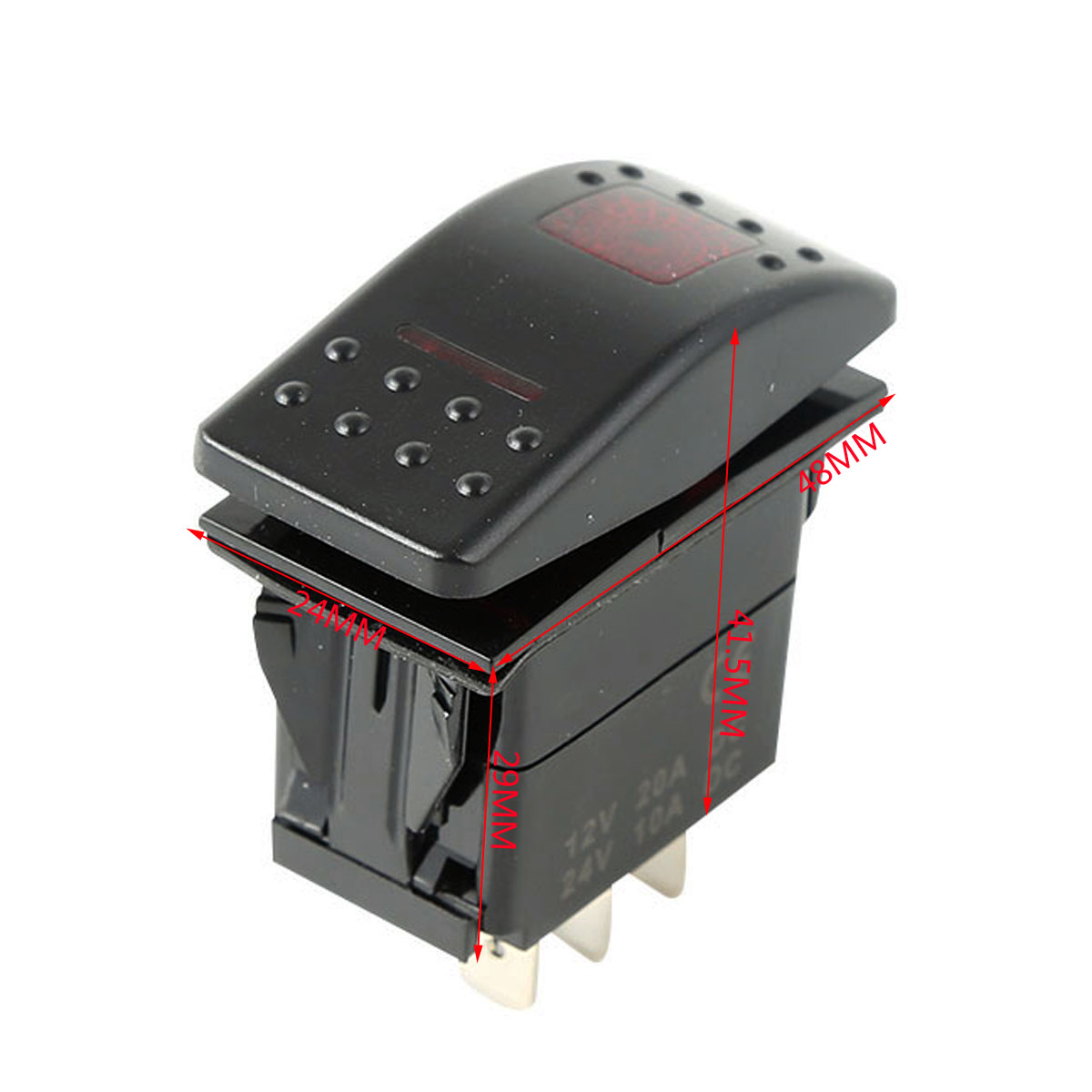 ON-OFF-ON DPDT MARINE BOAT RV ROCKER SWITCH 7 PIN 2 RED