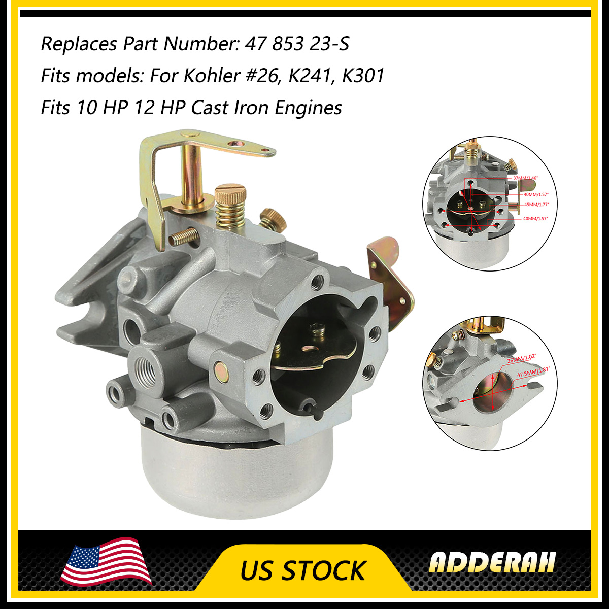 Carburateur KOHLER K241 K301 10HP 12HP Cast Iron #26 Carb CUB CADET 47 853 23-S