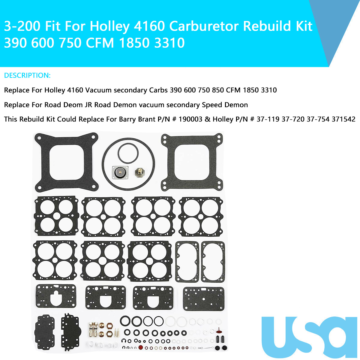 Quick Fuel 3-200 Holley 4160 Carburetor Rebuild Kit 390 600 750 CFM 1850 3310